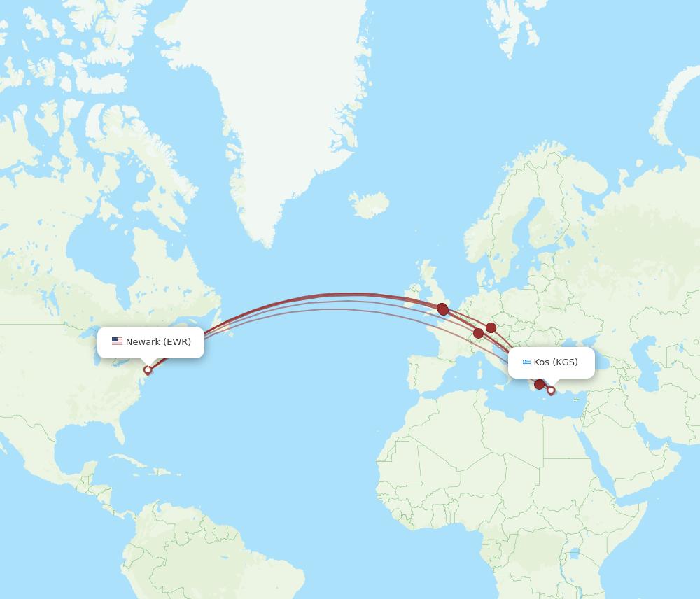KGS-EWR flight routes