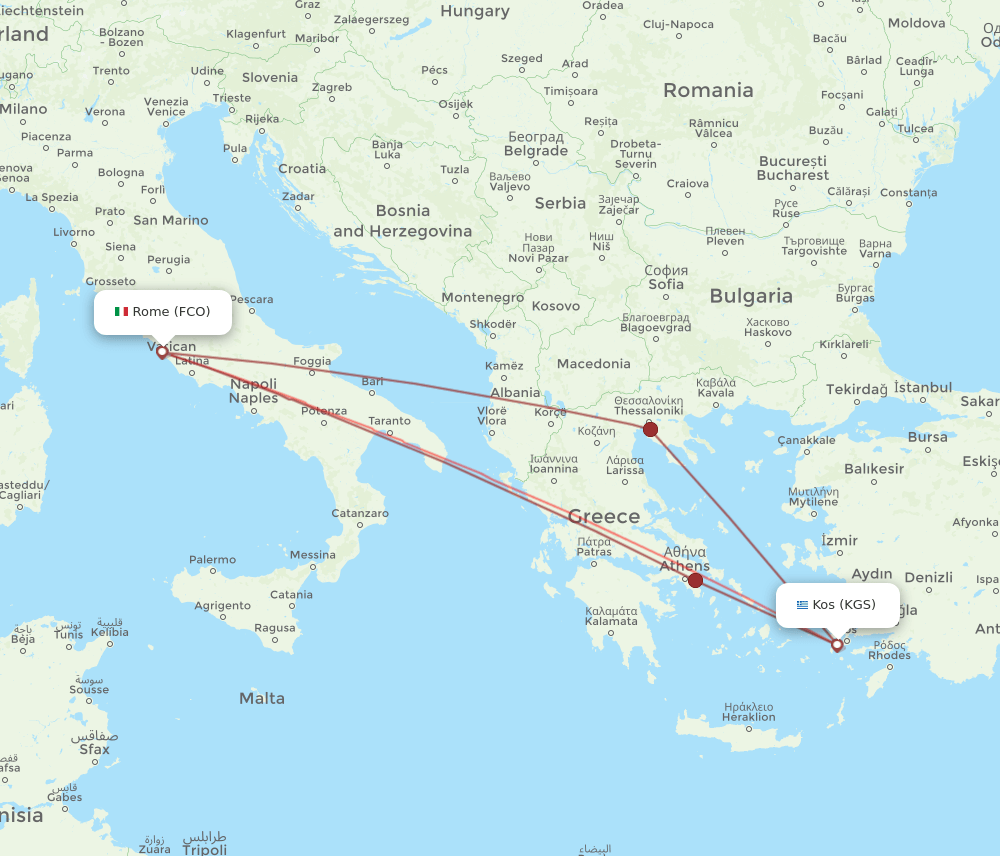 KGS to FCO flights and routes map