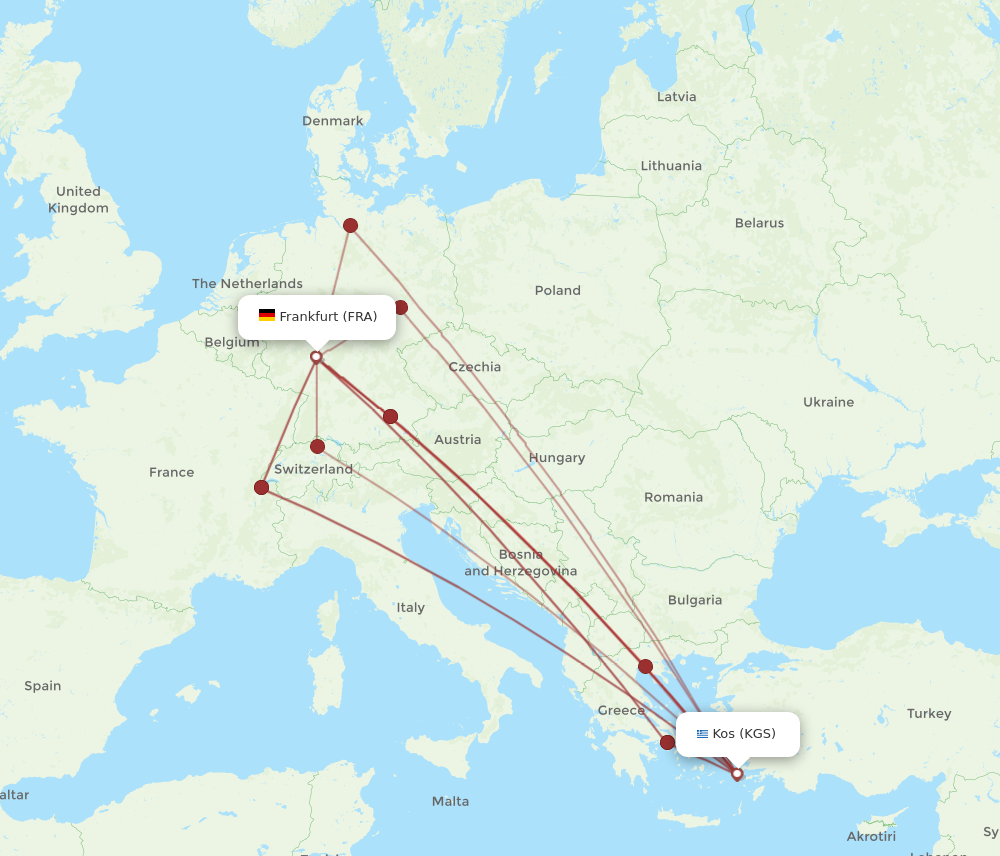 KGS to FRA flights and routes map
