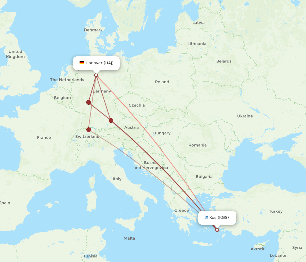 KGS to HAJ flights and routes map