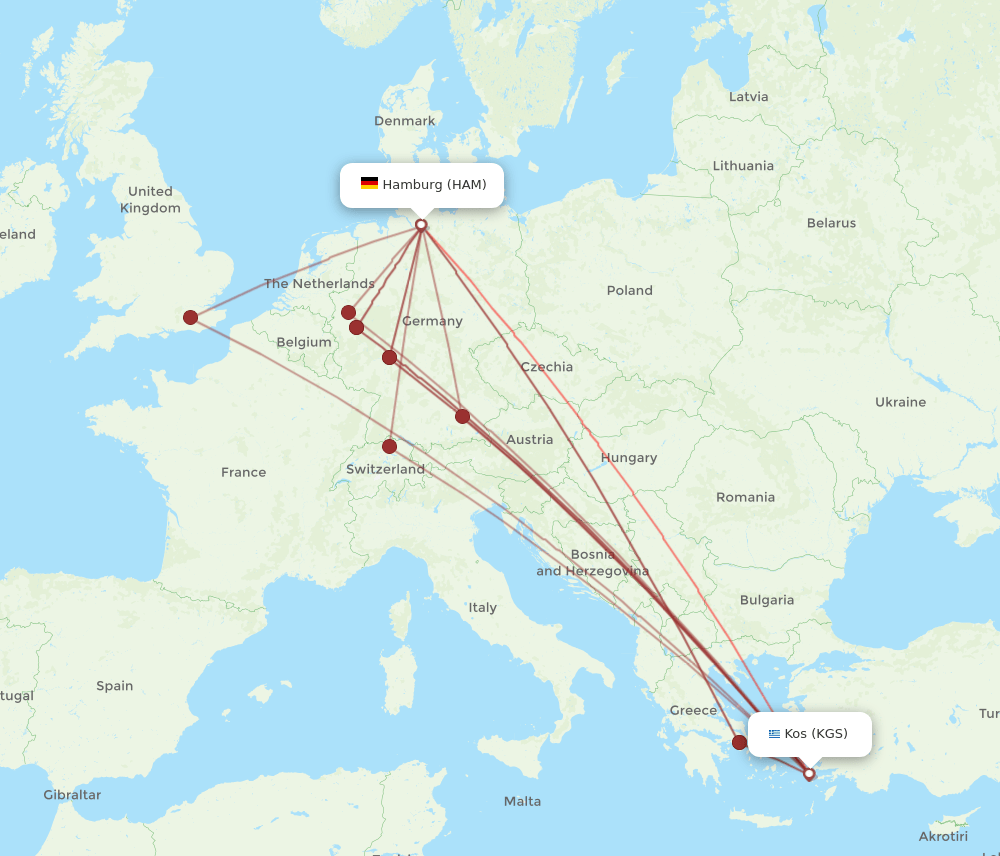 KGS-HAM flight routes