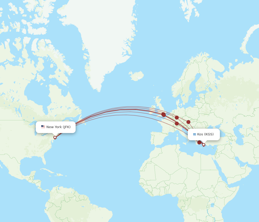 KGS-JFK flight routes