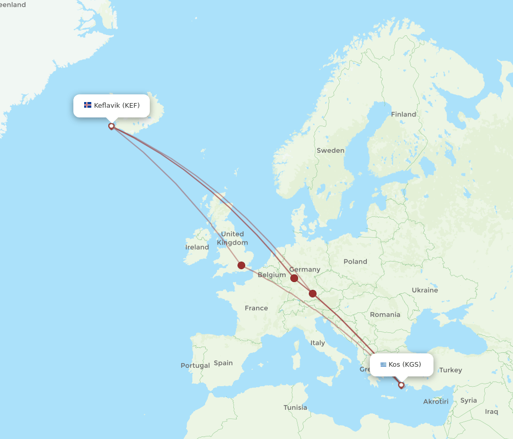 KGS-KEF flight routes