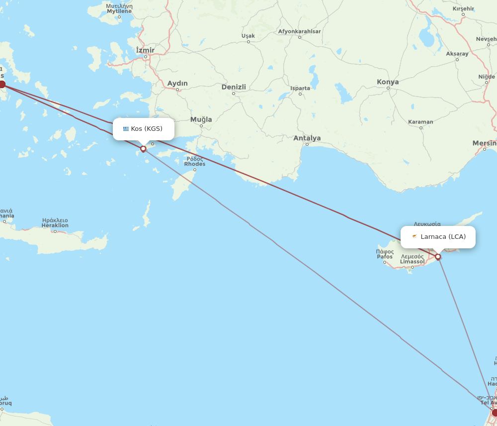 KGS to LCA flights and routes map