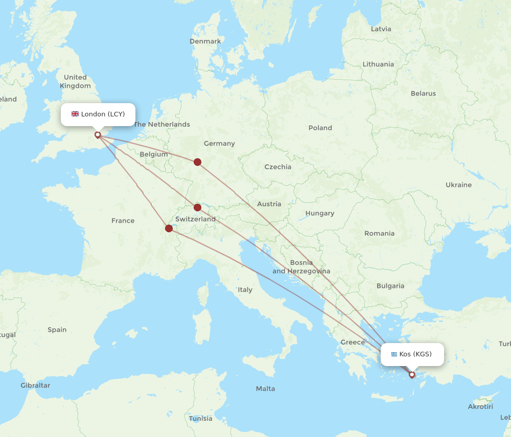 KGS to LCY flights and routes map