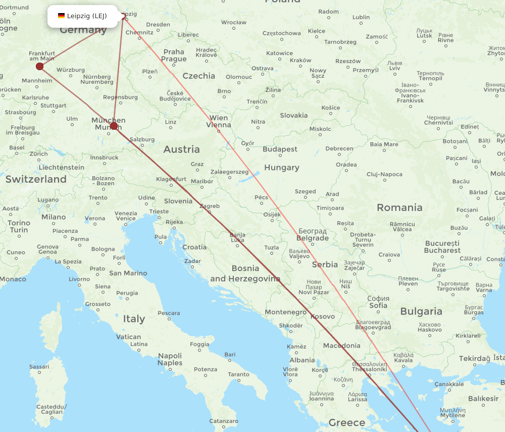 KGS to LEJ flights and routes map