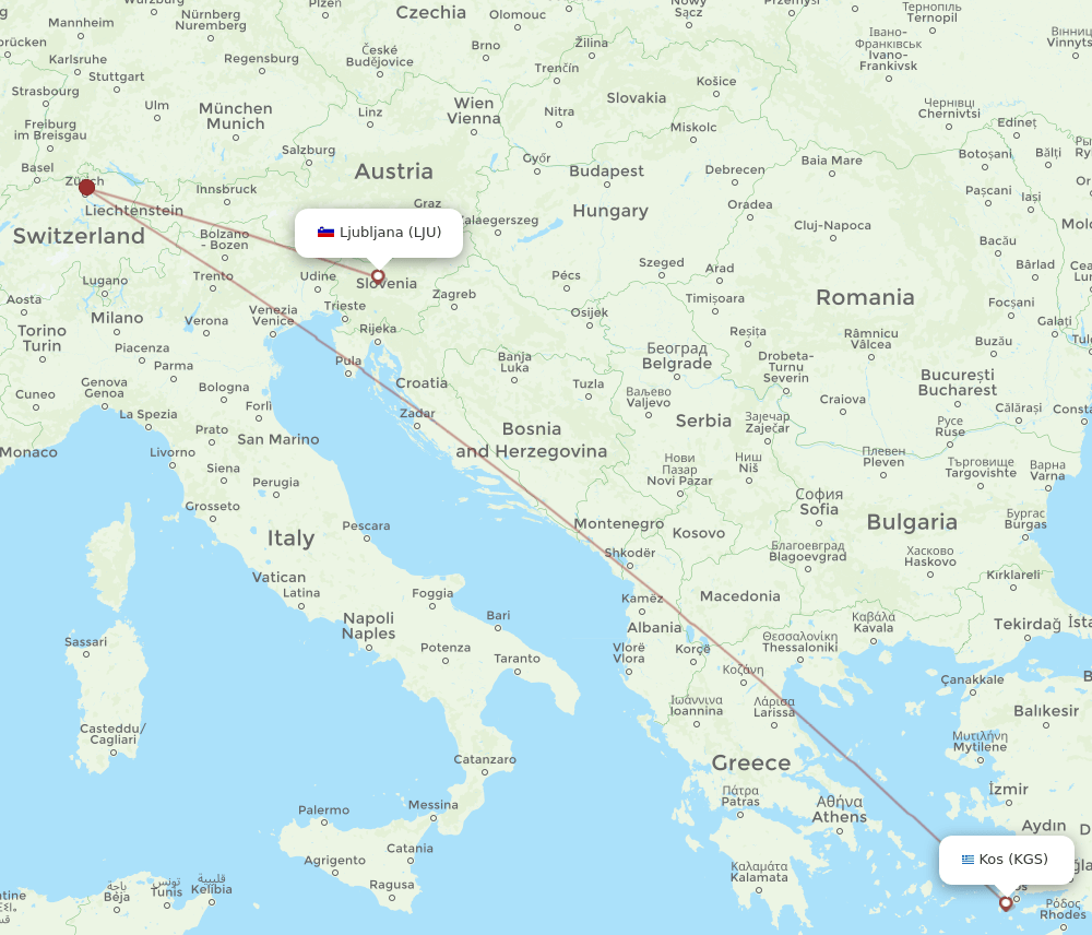 KGS-LJU flight routes