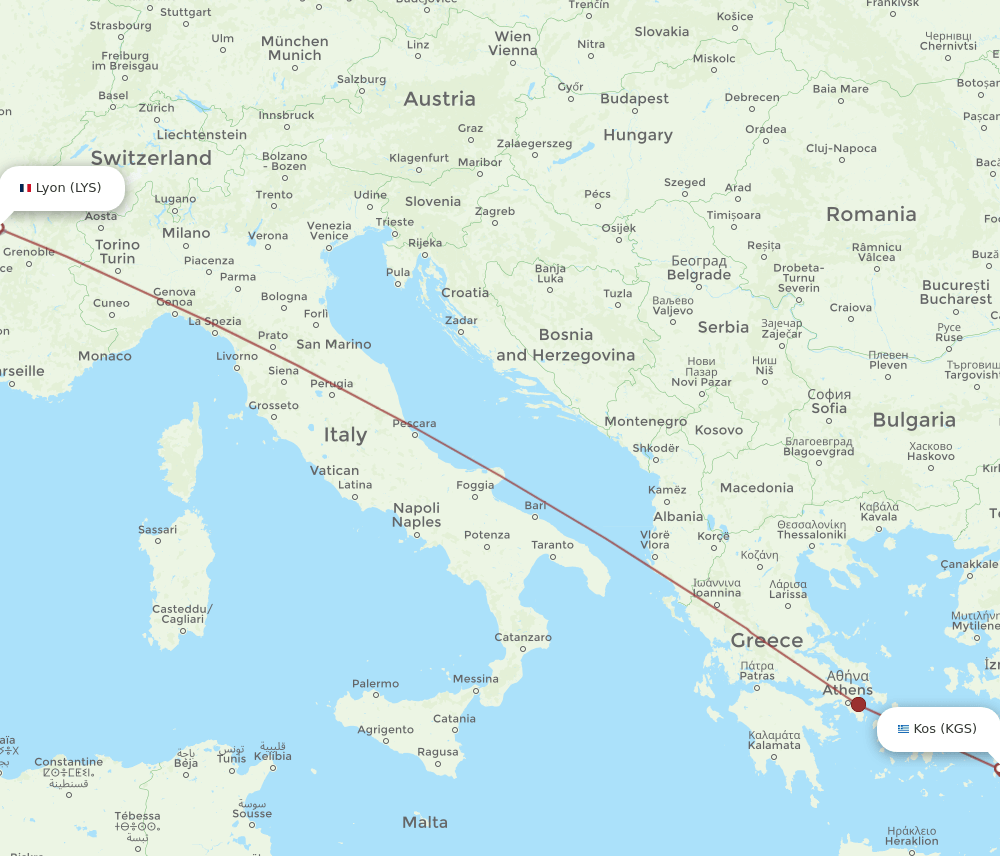 KGS to LYS flights and routes map