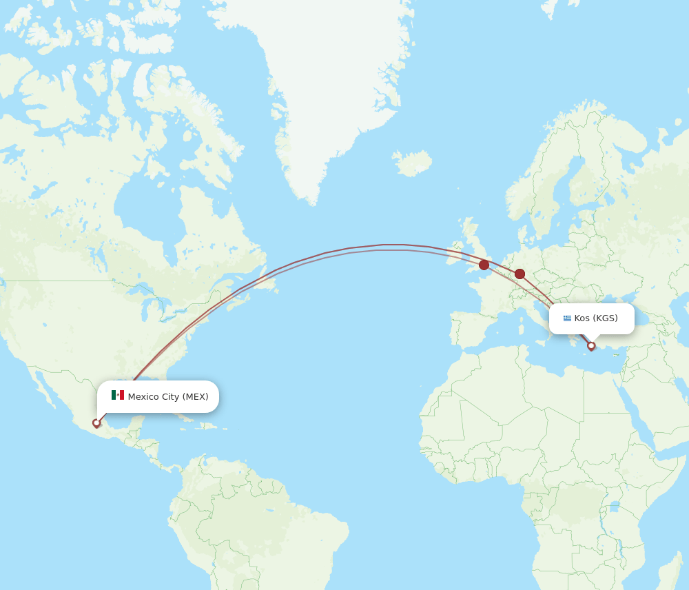 KGS-MEX flight routes