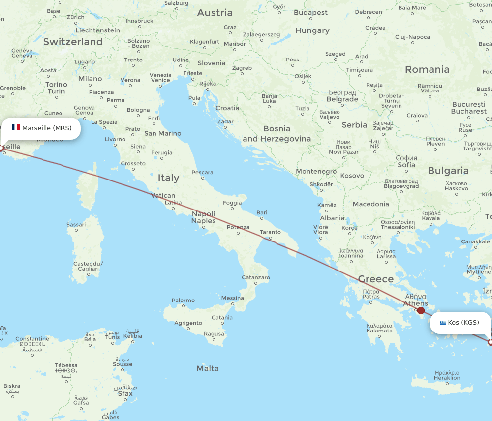 KGS to MRS flights and routes map