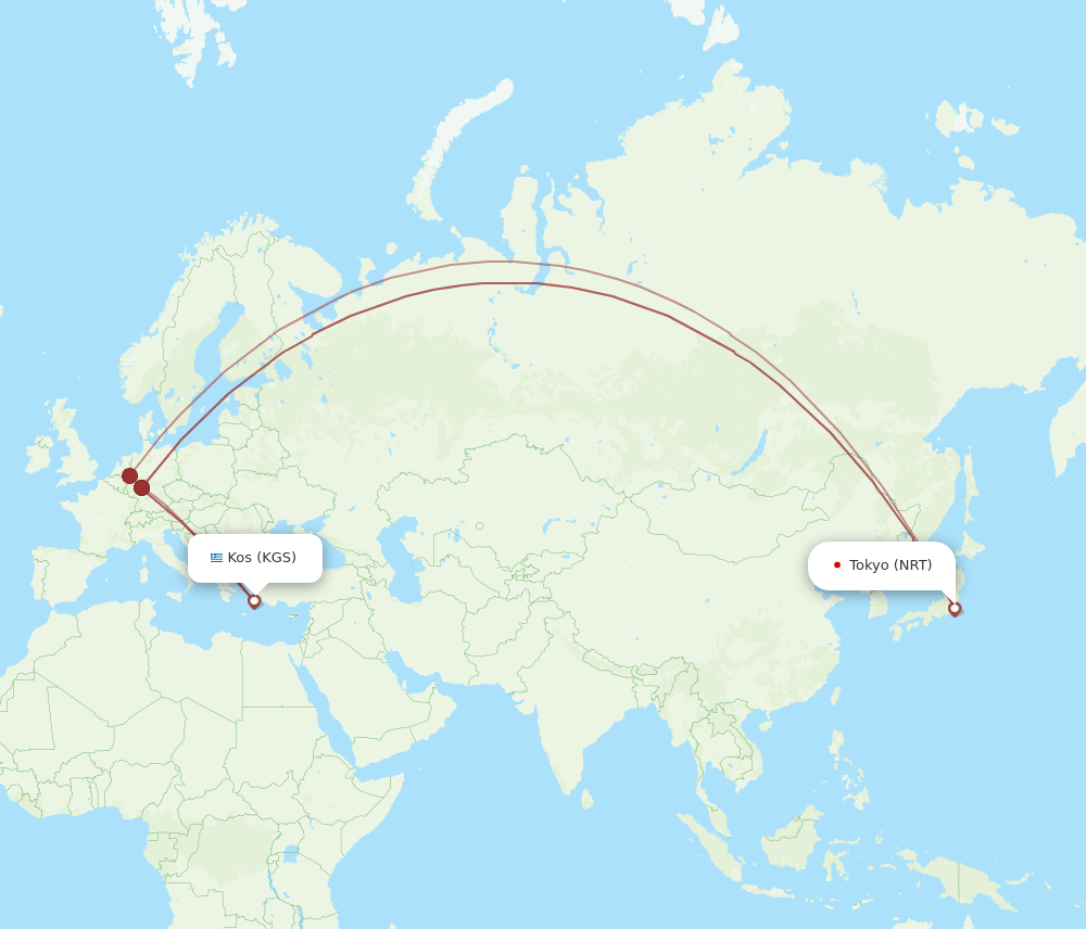 KGS-NRT flight routes