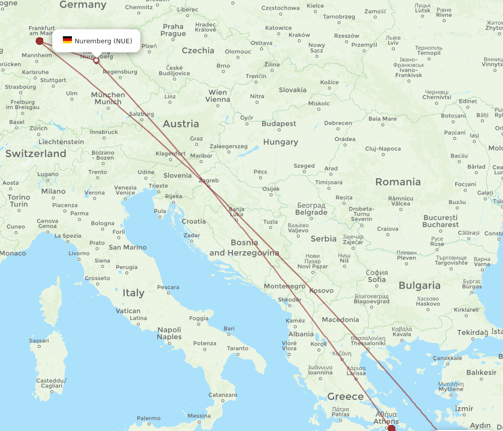 KGS to NUE flights and routes map