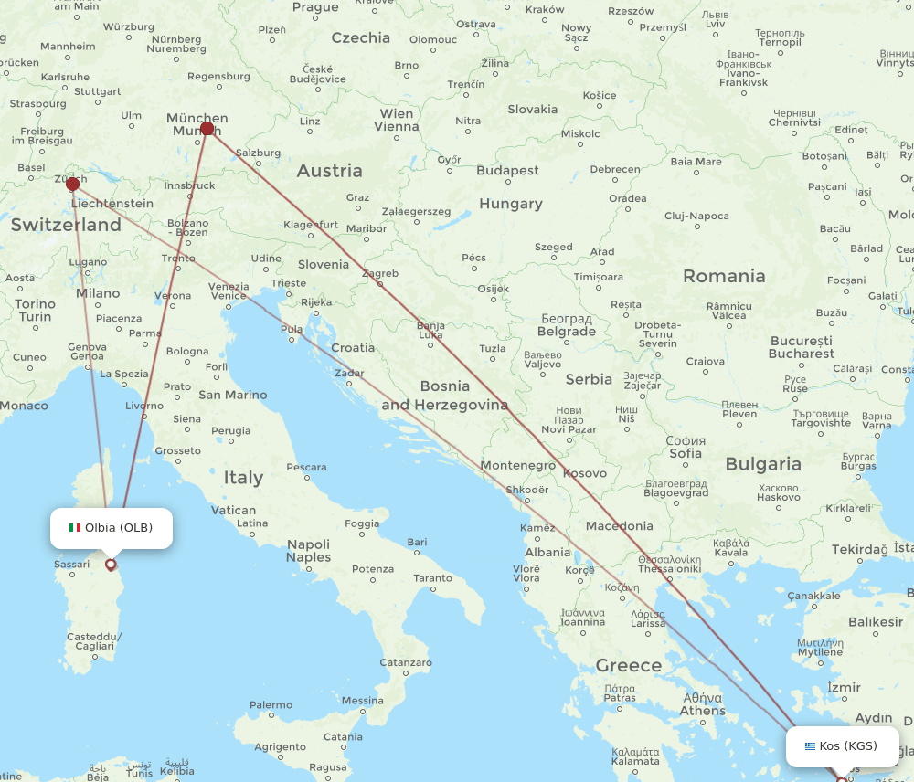 OLB to KGS flights and routes map