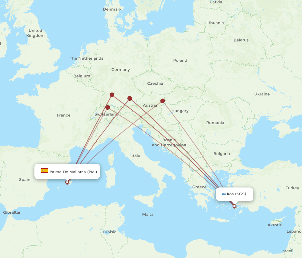 KGS to PMI flights and routes map