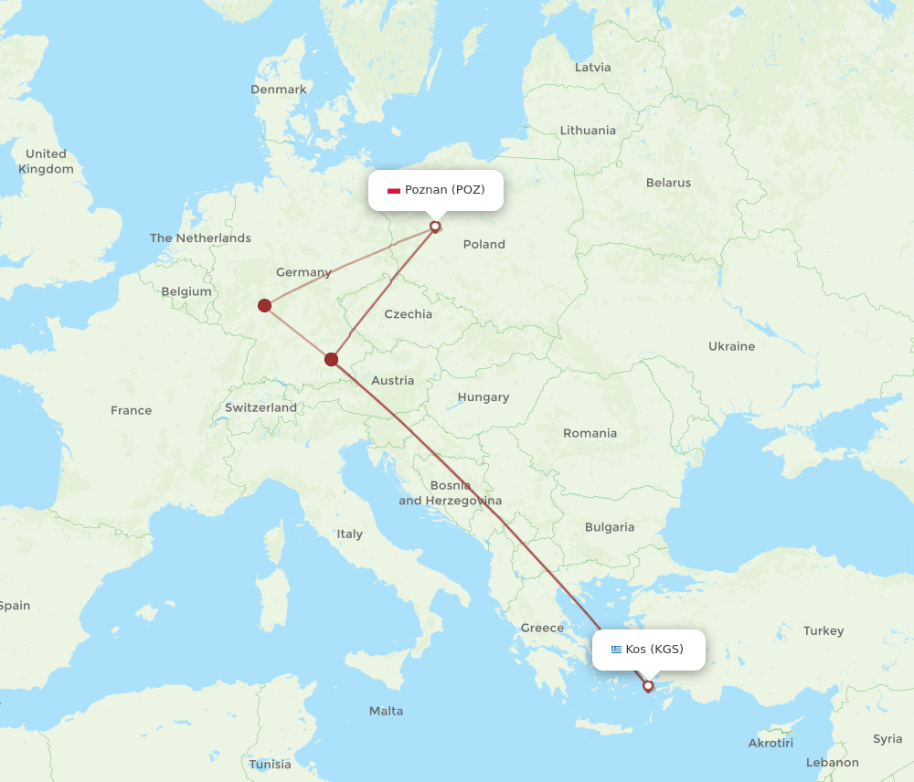 KGS-POZ flight routes