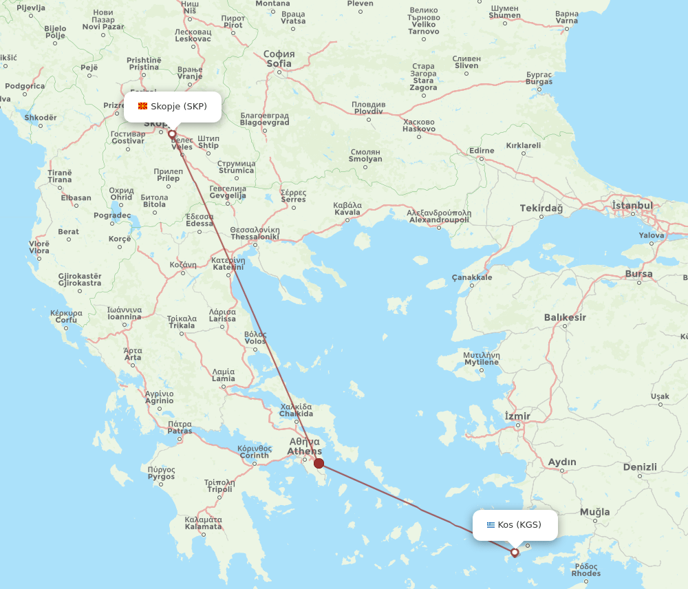 KGS-SKP flight routes