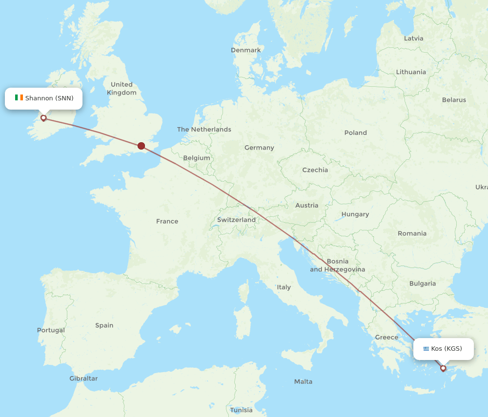 KGS-SNN flight routes
