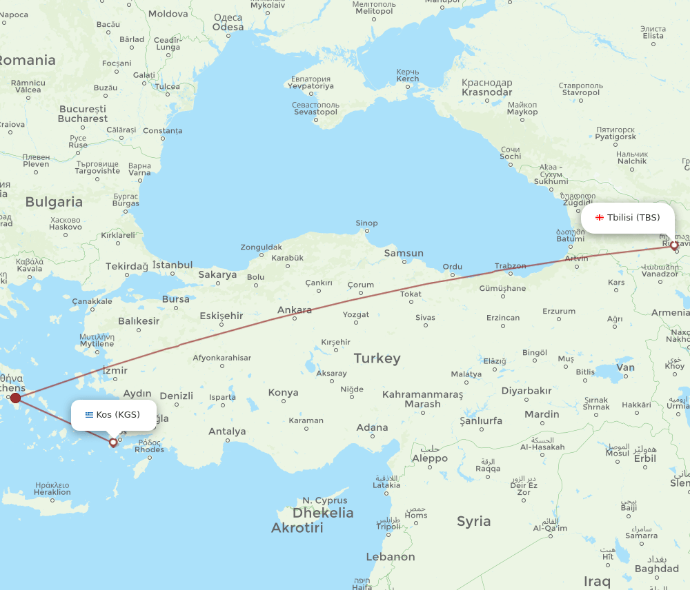KGS to TBS flights and routes map