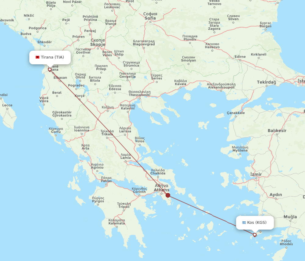KGS to TIA flights and routes map