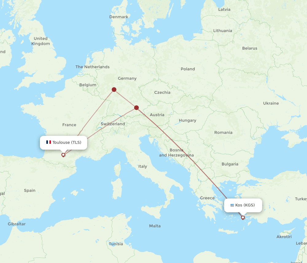 KGS to TLS flights and routes map