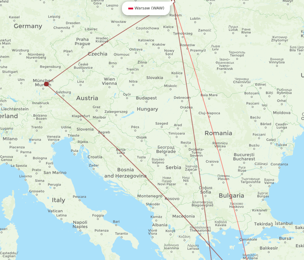 KGS-WAW flight routes