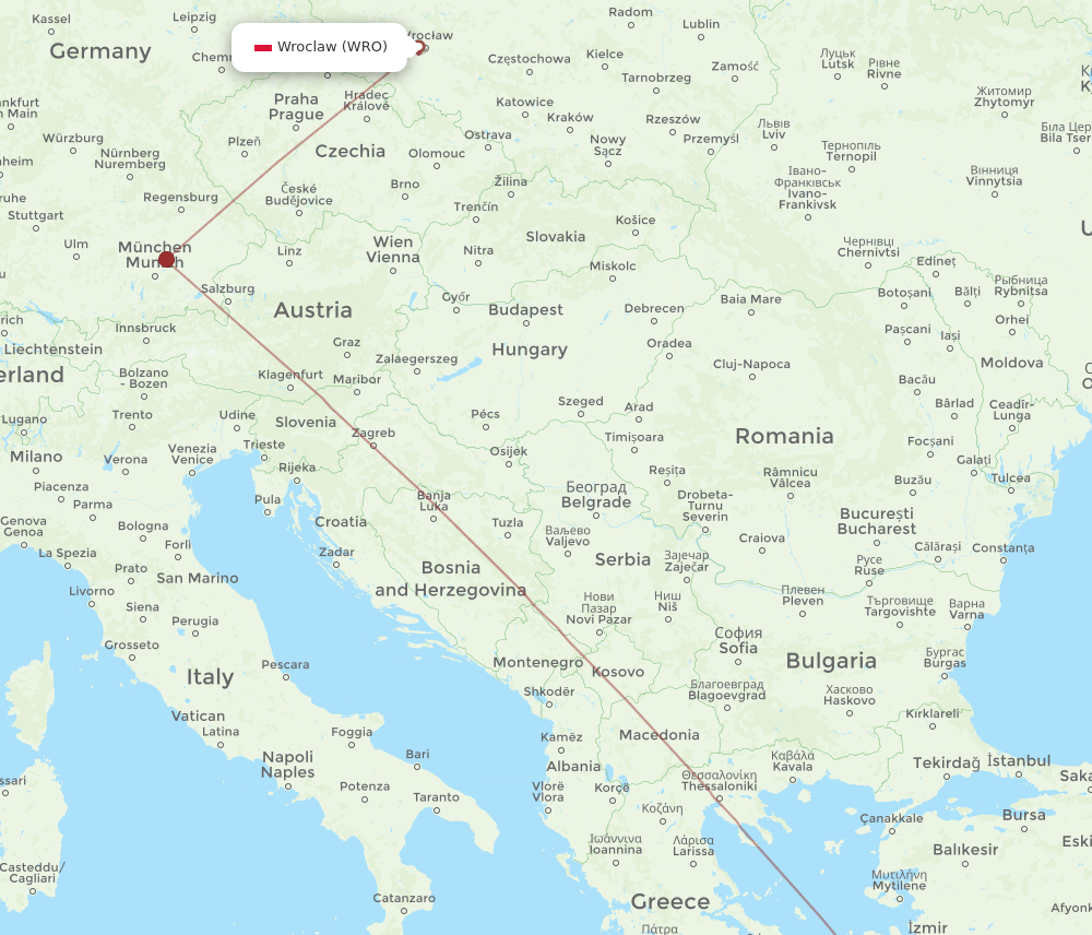 KGS-WRO flight routes