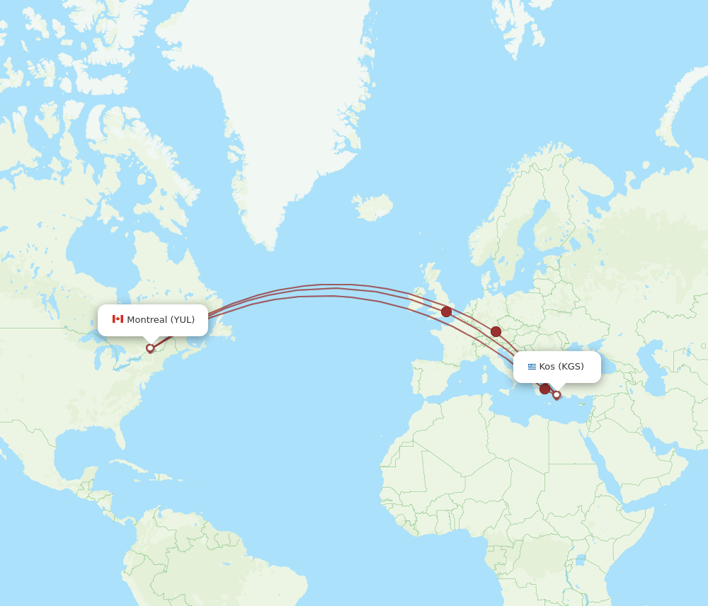 KGS-YUL flight routes