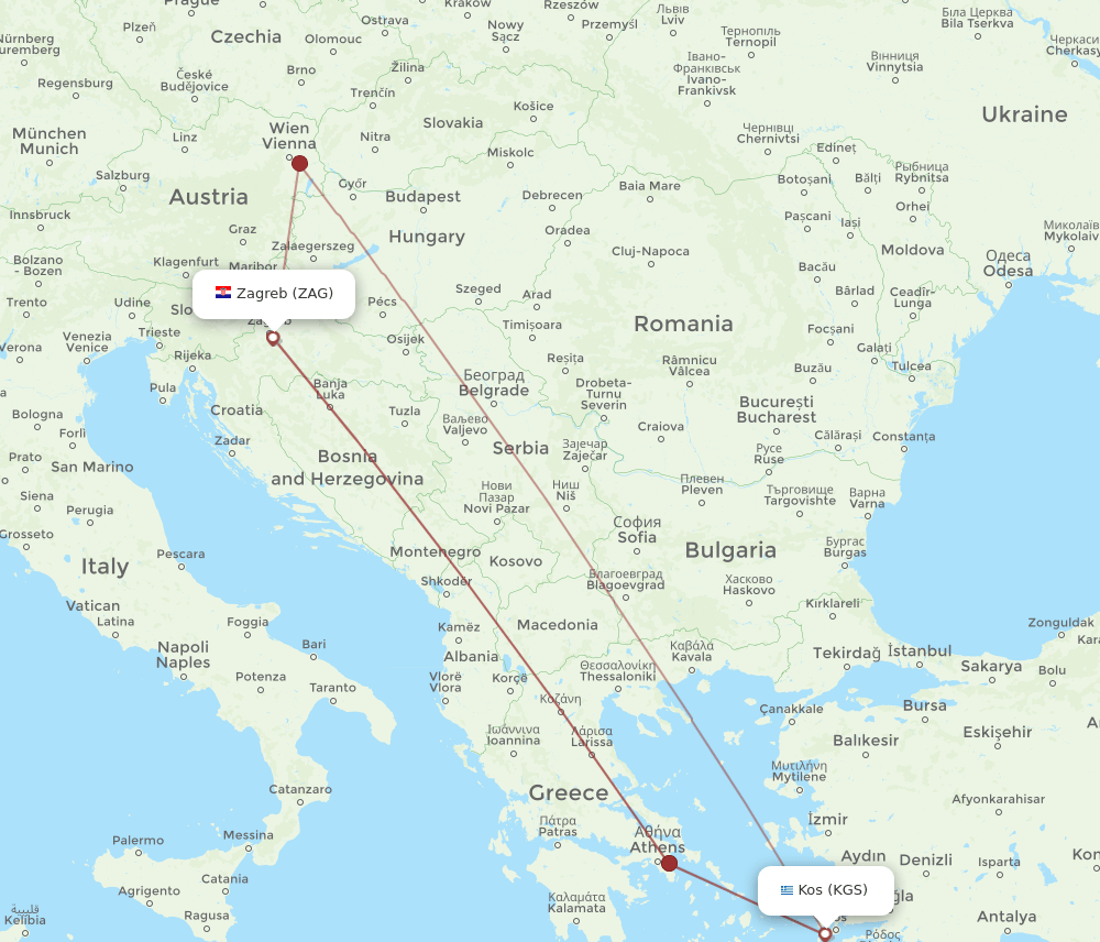 KGS-ZAG flight routes