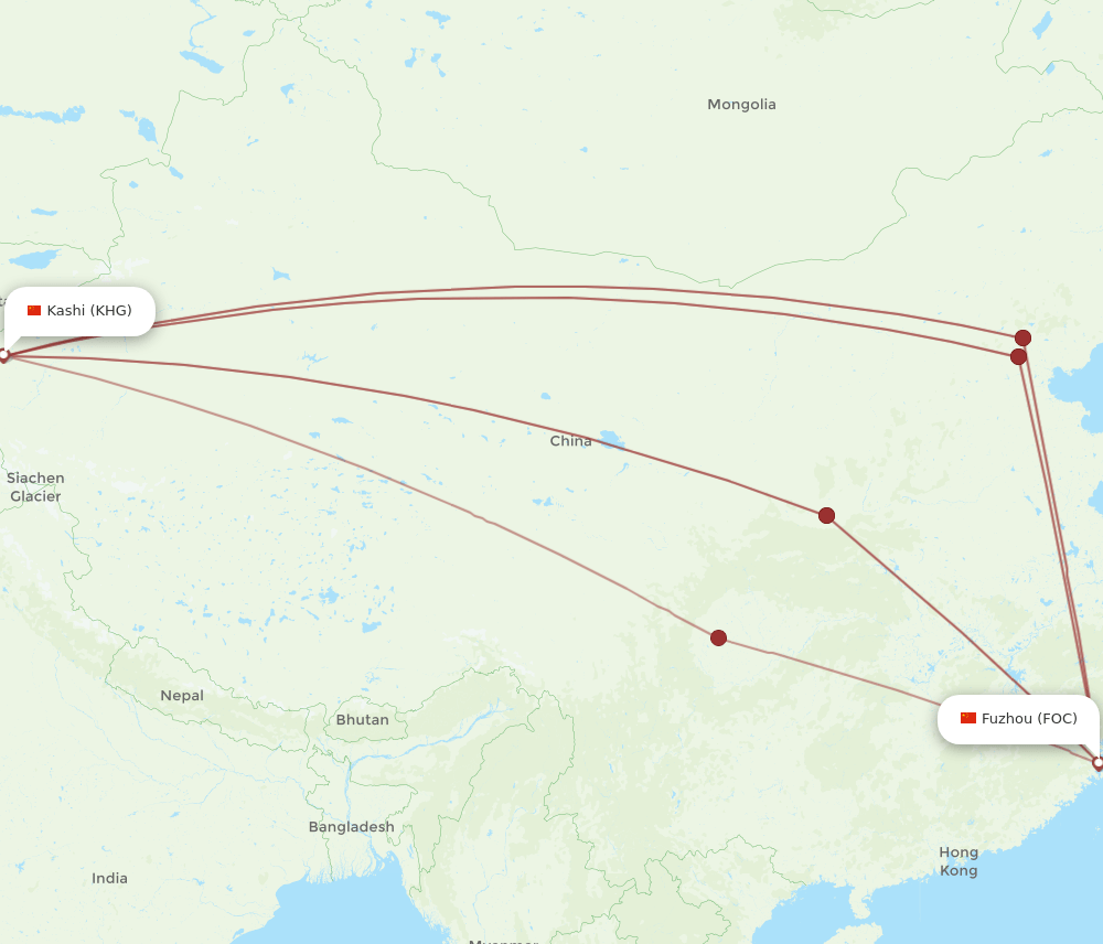 KHG-FOC flight routes