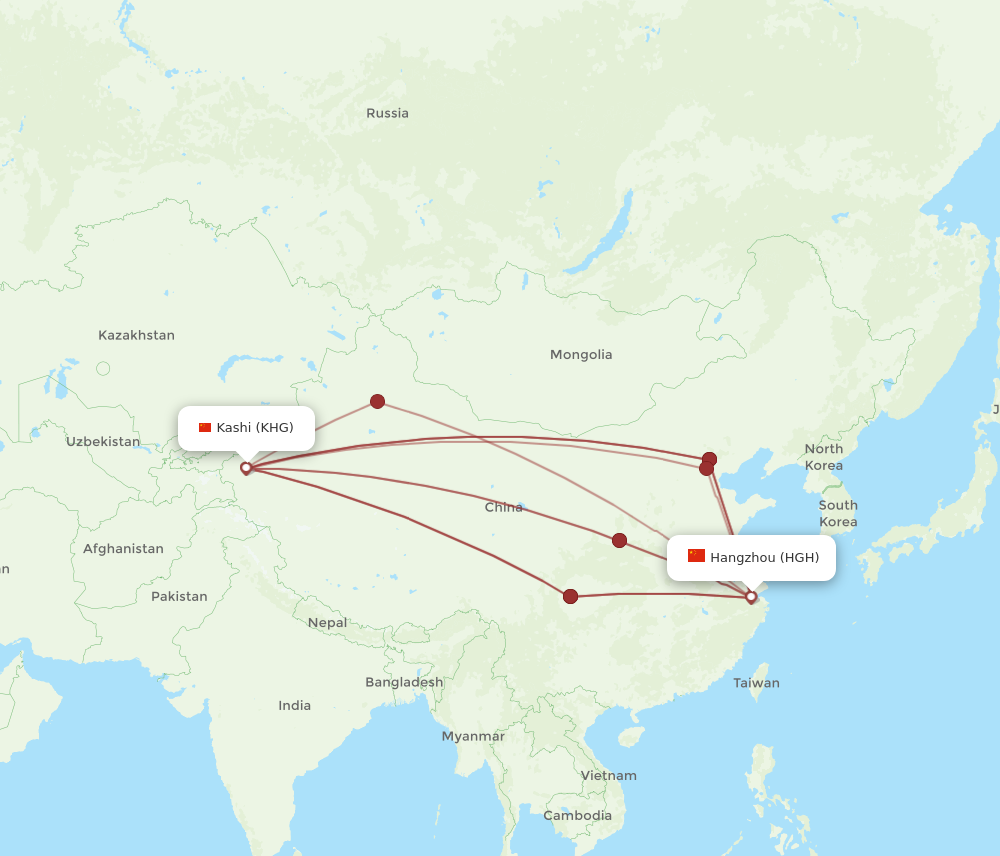 KHG to HGH flights and routes map