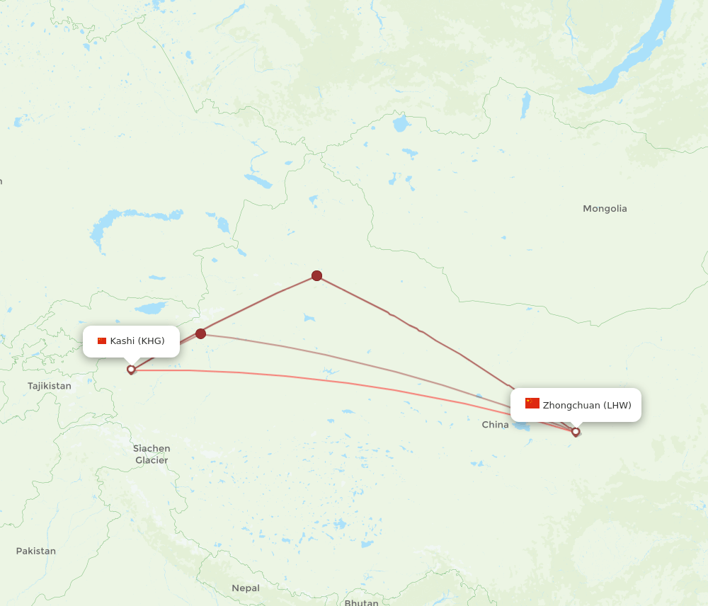 KHG-LHW flight routes