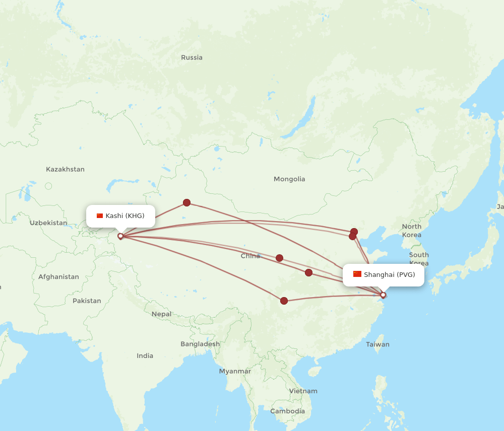 KHG-PVG flight routes