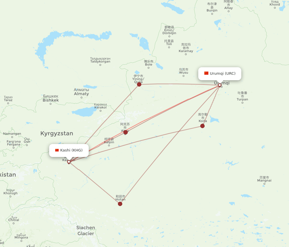 KHG-URC flight routes