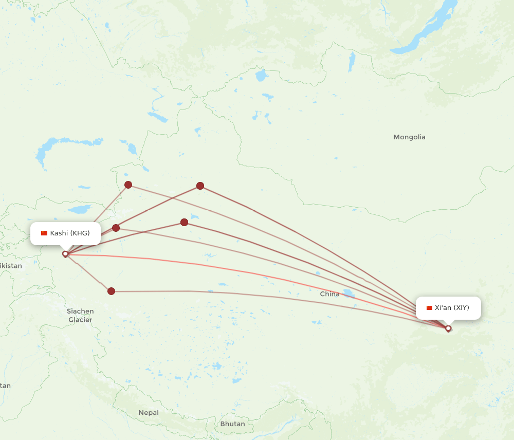 KHG-XIY flight routes