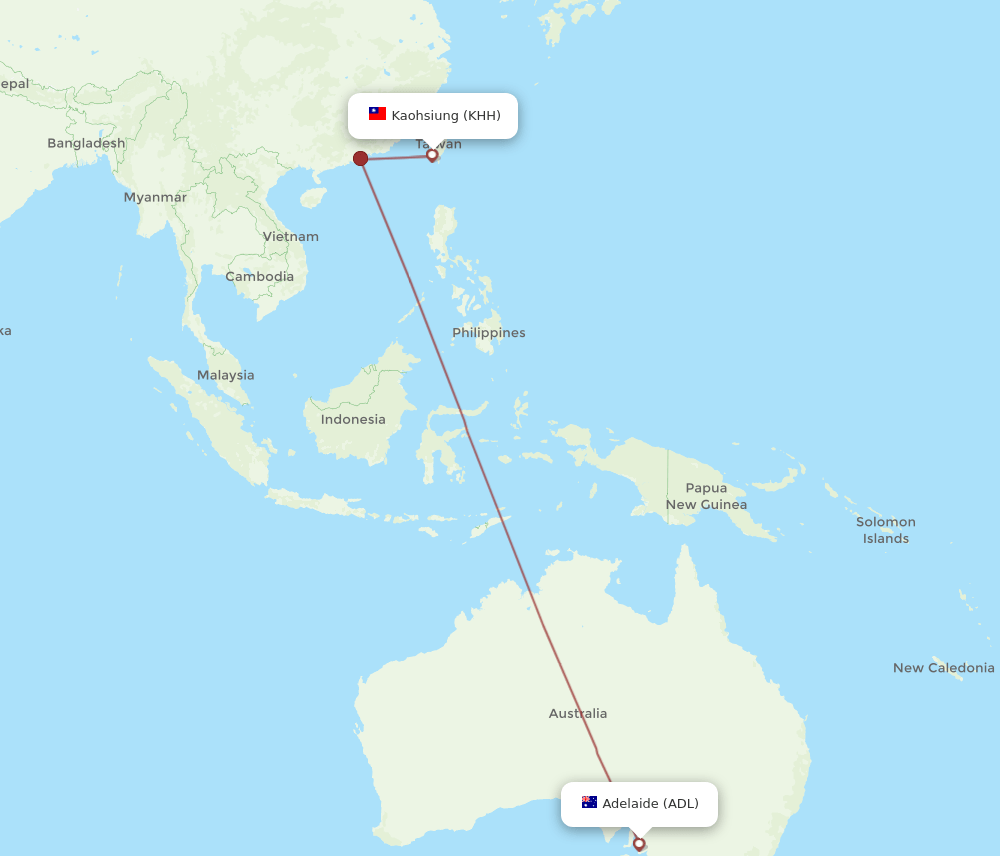 KHH-ADL flight routes