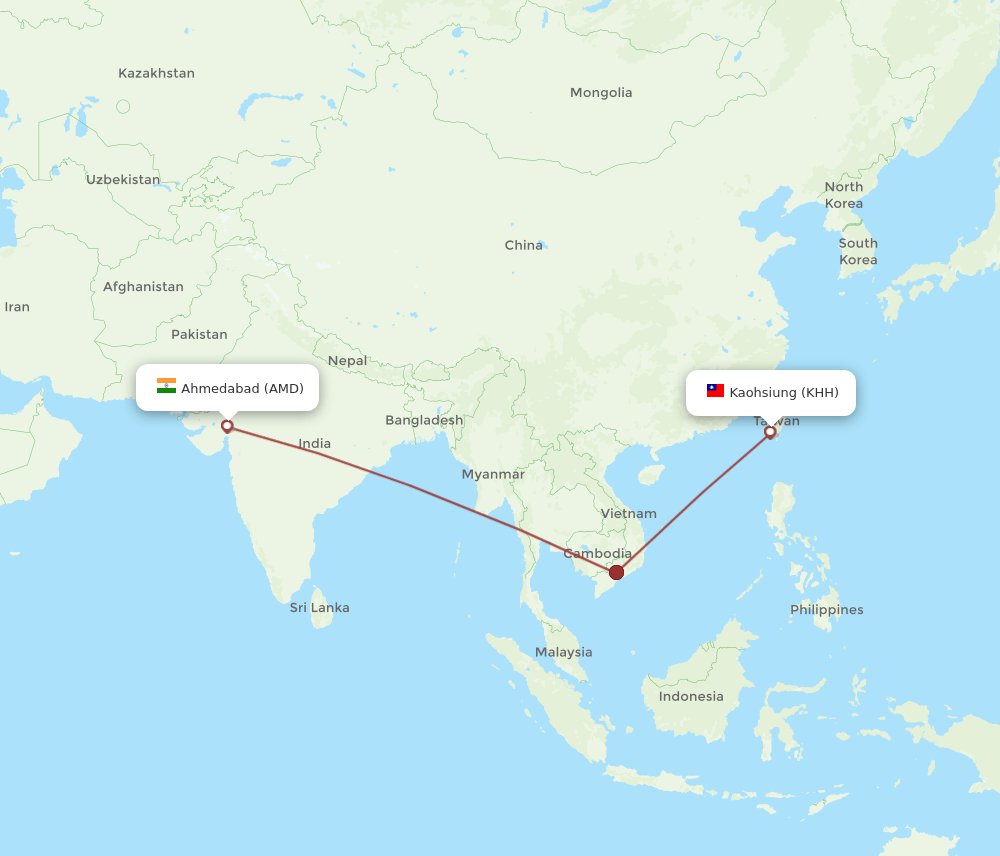 KHH to AMD flights and routes map