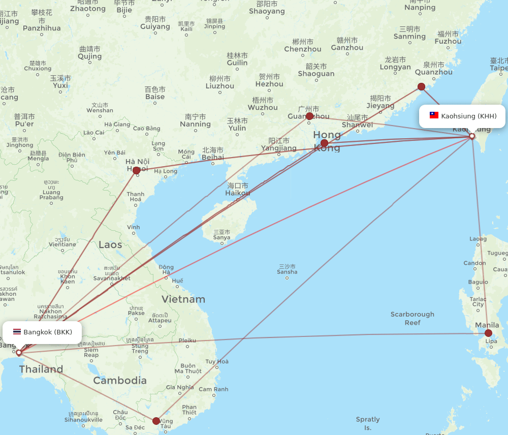 KHH-BKK flight routes