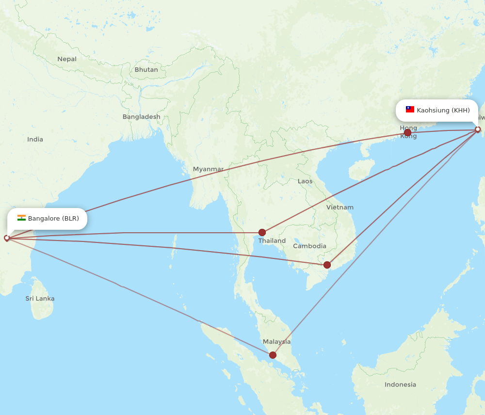 KHH-BLR flight routes