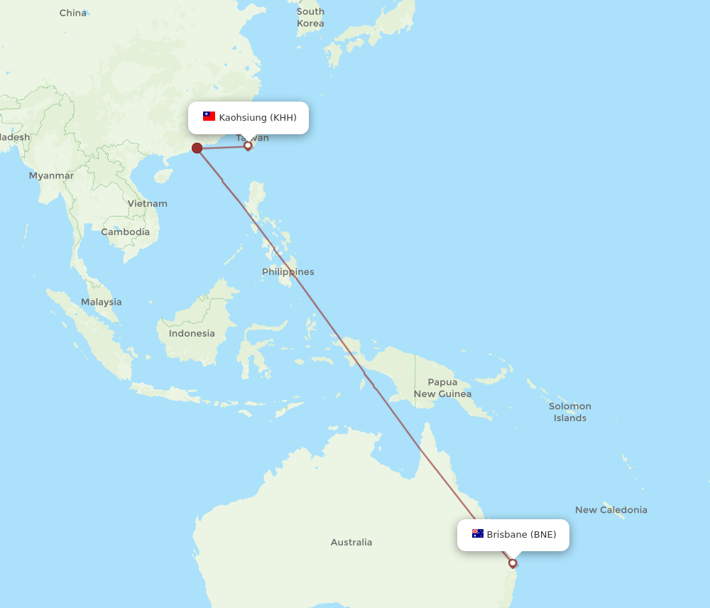 KHH-BNE flight routes