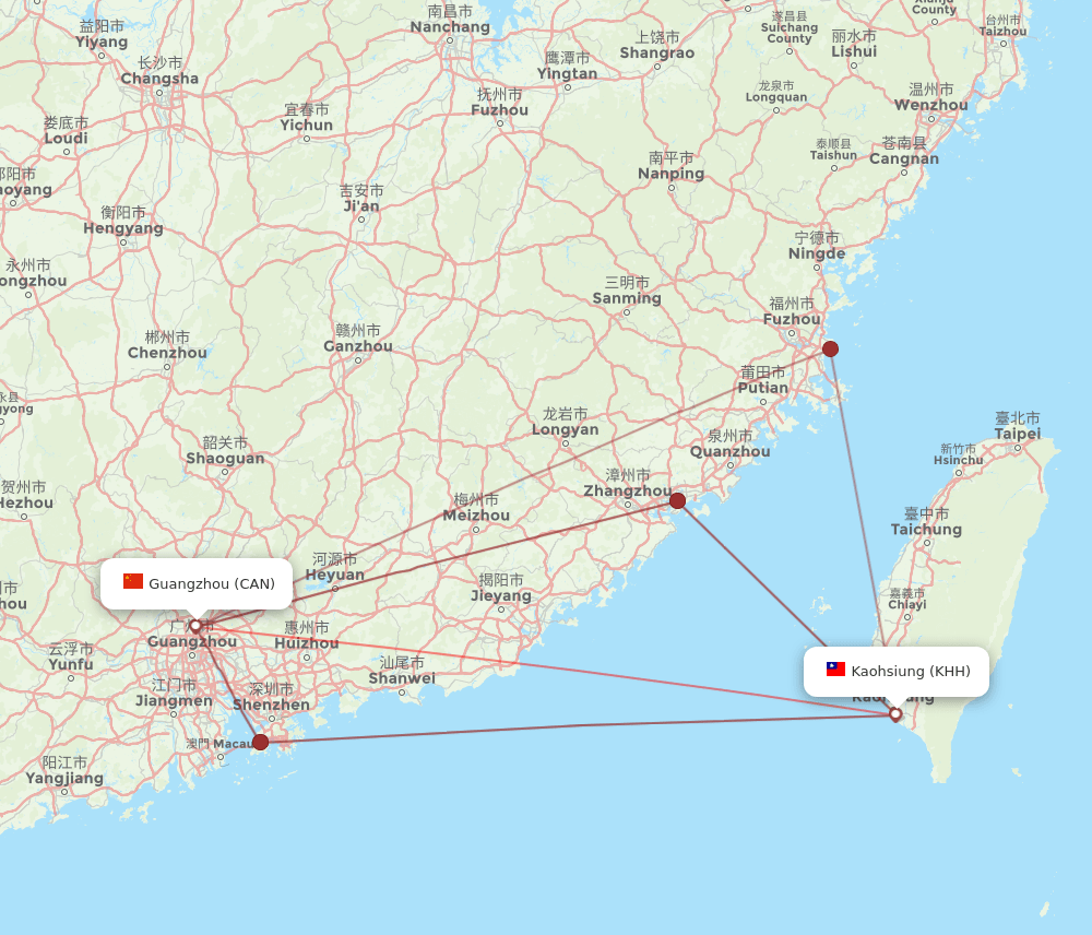 KHH to CAN flights and routes map