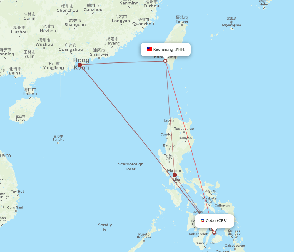 KHH-CEB flight routes