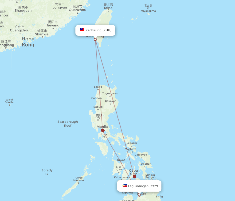 KHH-CGY flight routes