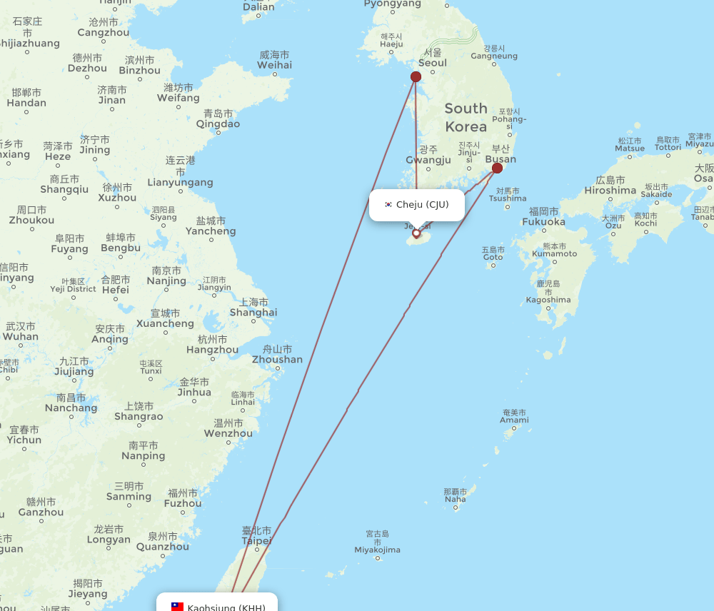 KHH-CJU flight routes
