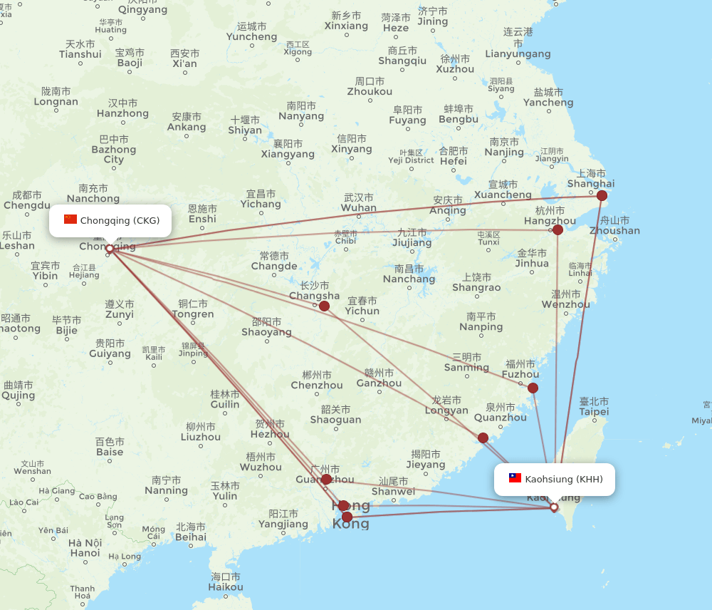KHH to CKG flights and routes map