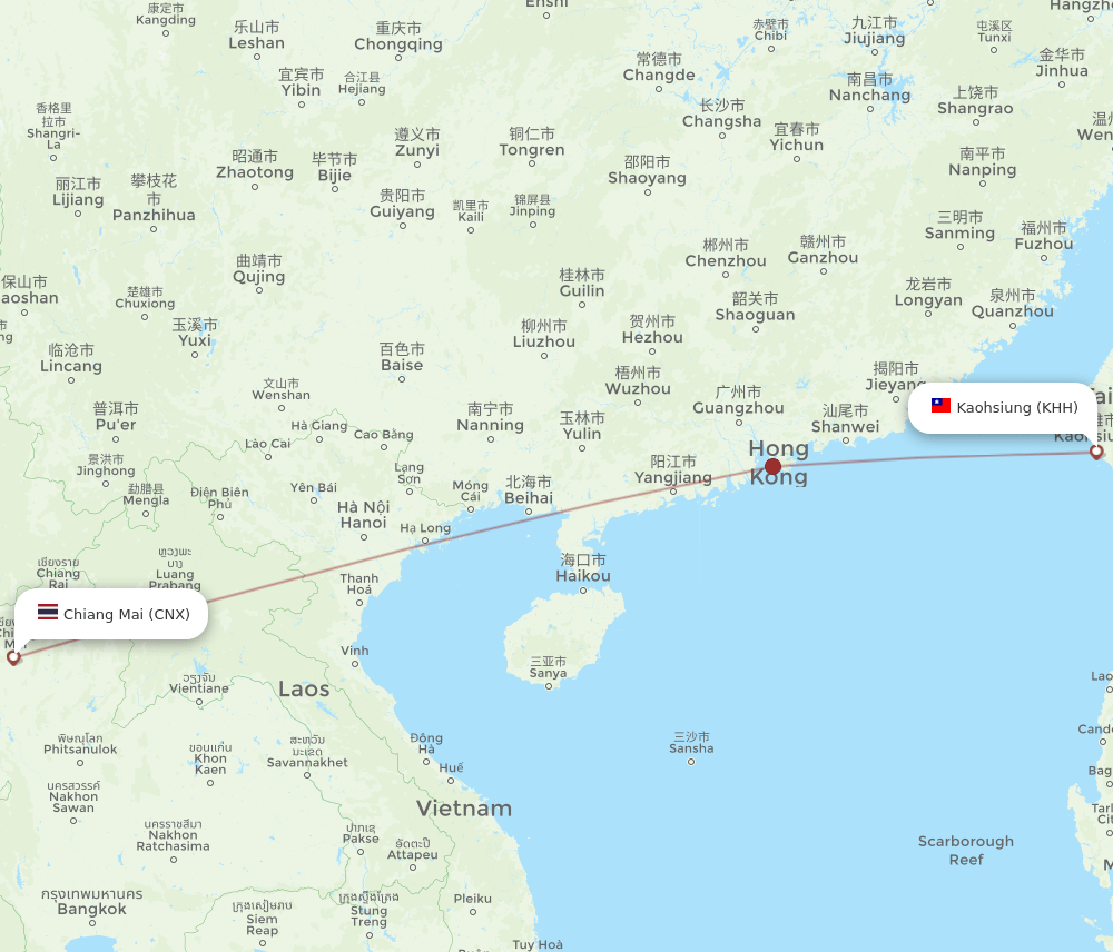 KHH-CNX flight routes
