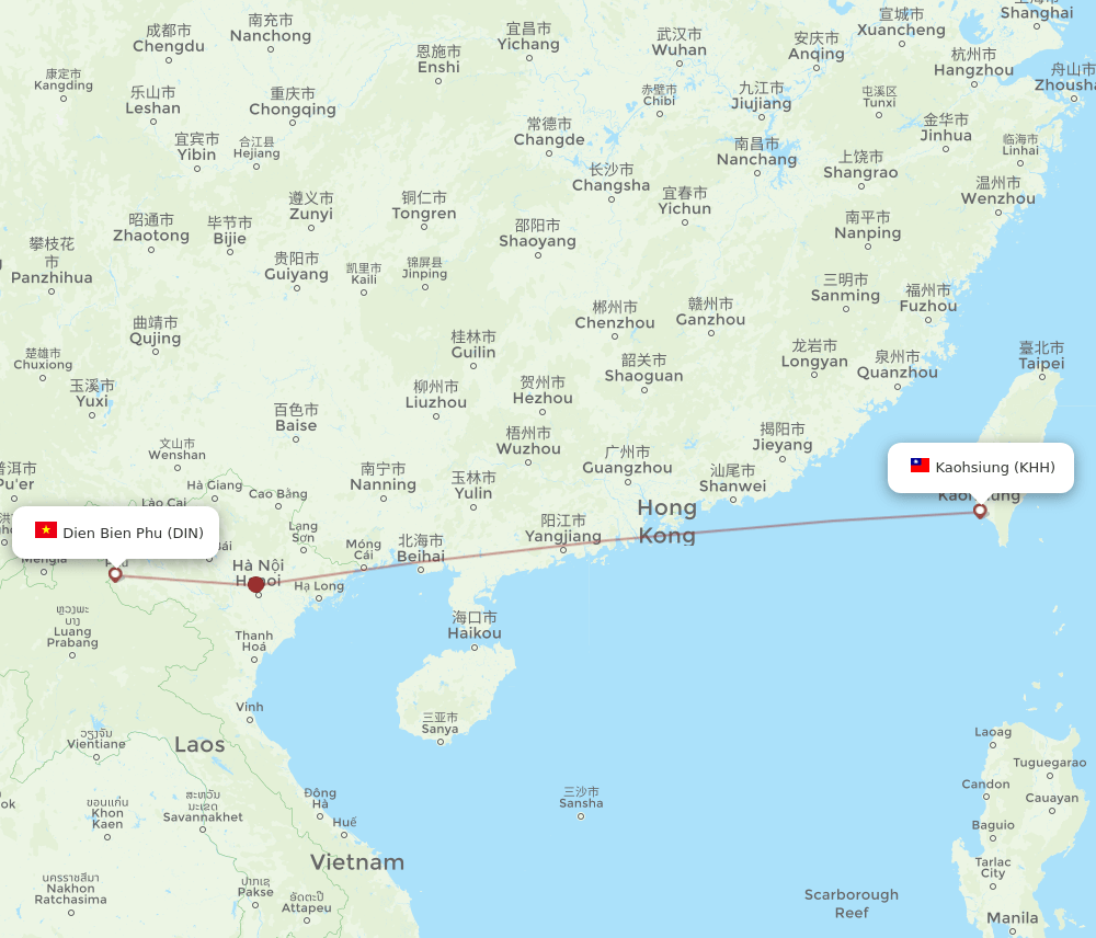 KHH to DIN flights and routes map