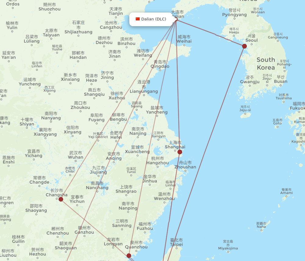 KHH to DLC flights and routes map