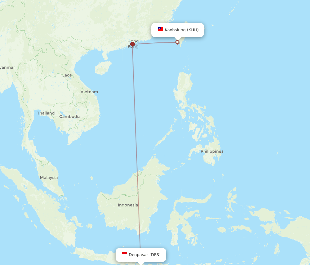 KHH to DPS flights and routes map