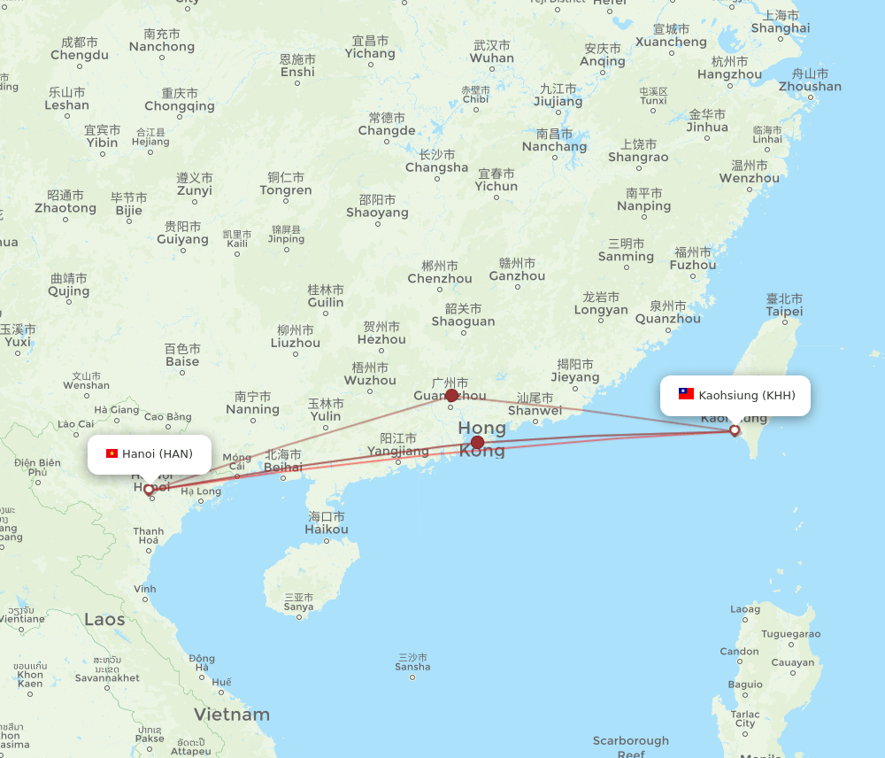 KHH-HAN flight routes