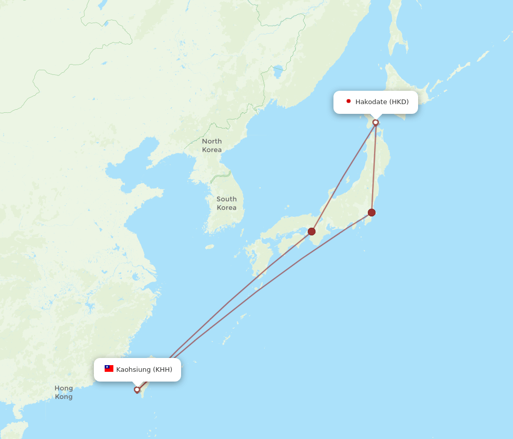 KHH to HKD flights and routes map